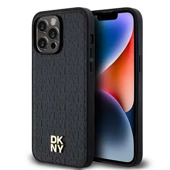 DKNY PU Leather Repeat Pattern Stack Logo Magsafe Zadní Kryt pro Apple iPhone 13 Pro Max černá