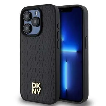 DKNY PU Leather Repeat Pattern Stack Logo Magsafe Zadní Kryt pro Apple iPhone 13 Pro černá