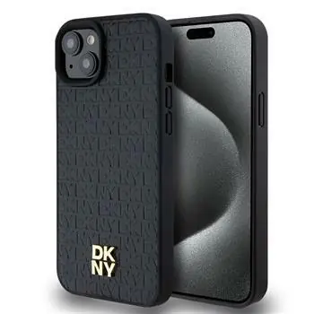 DKNY PU Leather Repeat Pattern Stack Logo Magsafe Zadní Kryt pro Apple iPhone 13 černá