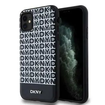 DKNY PU Leather Repeat Pattern Bottom Stripe MagSafe Zadní Kryt pro Apple iPhone 11 černá