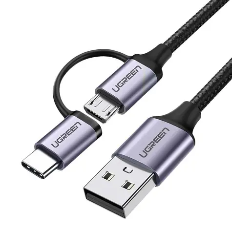 UGREEN US177 Nabíjecí kabel USB-A (M) - USB-C/microUSB 1 m černá / QC3.0