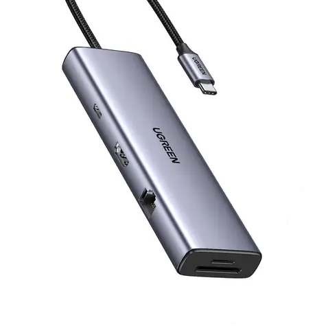 UGREEN CM498 USB Hub 9v1 USB-C šedá / 3x USB 3.2 Gen 1 / 1x HDMI 1.4 / 1x VGA / SD / microSD