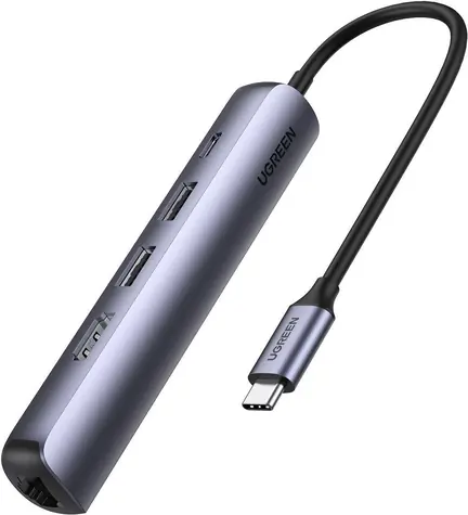 UGREEN CM418 USB Hub 5v1 USB-C šedá / 2x USB-A 3.0 / 1x HDMI (4K) / 1x RJ45 / 1x USB-C (PD) 