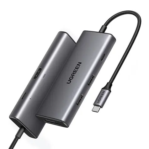 UGREEN CM498 USB Hub 7v1 USB-C šedá / 2x USB 3.2 / 1x HDMI (4K) / 1x USB-C (PD) / SD / microSD