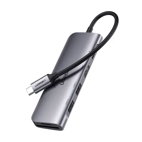 UGREEN CM195 USB Hub 7v1 USB-C šedá / 2x USB-A 3.0 / 1x USB-C / 1x HDMI (4K) / 1x USB-C (PD) / SD/microSD 