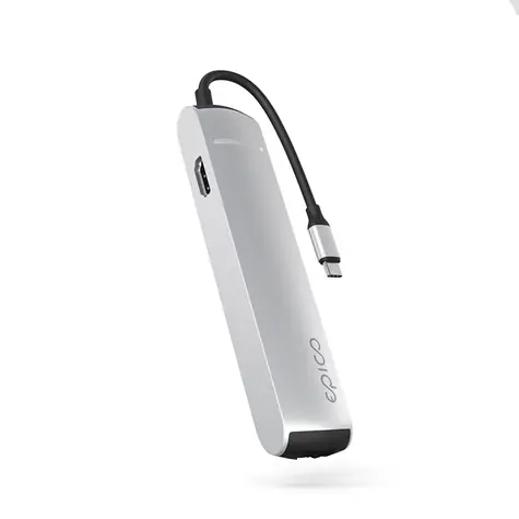 Epico Slim Hub USB-C 6v1 stříbrná / USB Hub / 3x USB-A / 1x HDMI@8K/30Hz / 1x GLAN / 1x USB-C / PD 100W