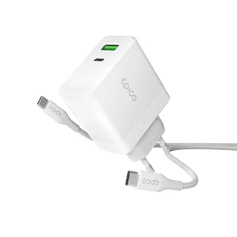 Epico USB-C nabíječka GaN 65W bílá / 1x USB-C / 1x USB-A / 2m kabel USB-C-USB-C