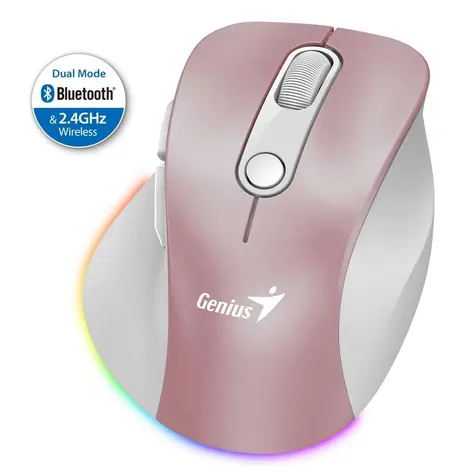 GENIUS Ergo 9000S Pro růžová / Bezdrátová myš / 2400 DPI / 2.4 GHz USB-A dongle / Bluetooth / 500mAh