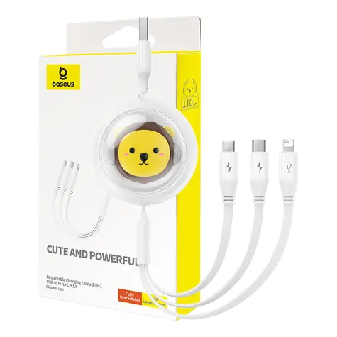 Baseus Cute & Powerful Nabíjecí USB-A kabel 3v1 1.1m bílá / 1x USB-C (M) / 1x microUSB (M) / 1x Lightning (M) 