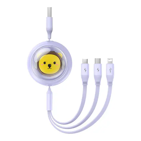 Baseus Cute & Powerful Nabíjecí USB-A kabel 3v1 1.1m fialová / 1x USB-C (M) / 1x microUSB (M) / 1x Lightning (M) 