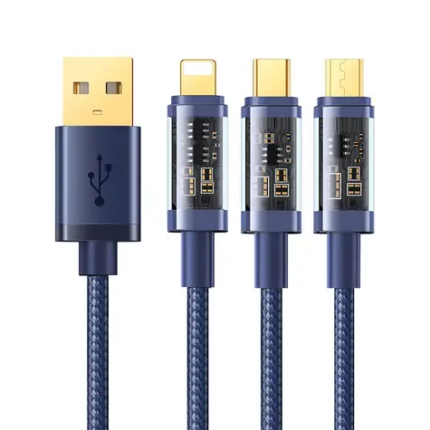 Joyroom S-1T3015A5 Nabíjecí kabel 3v1 USB-A (M) - USB-C + MicroUSB + Lightning (M) 3.5A 1.2m modrá 