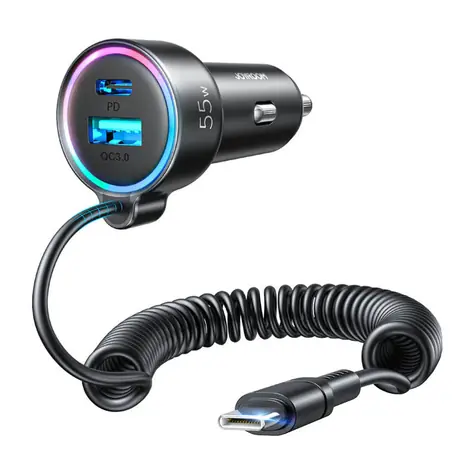 Joyroom JR-CL07 černá / Nabíječka do auta / 55W / kabel USB-C (M) / 1x USB-A / 1X USB-C 