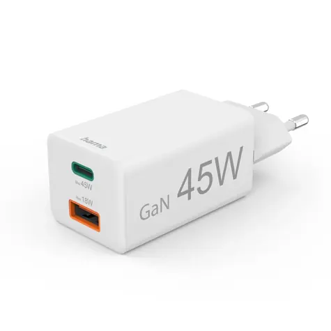 Hama GaN USB nabíječka 45W bílá / USB-C / USB / PD / QC / 45W
