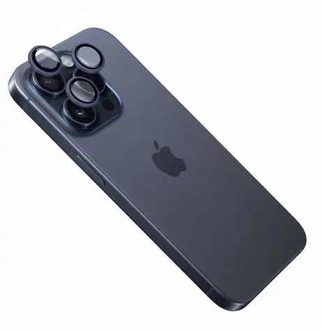 FIXED Ochranná skla čoček fotoaparátů pro Apple iPhone 15 Pro/15 Pro Max tmavě modrá