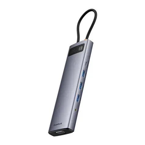 Baseus StarJoy USB-C rozbočovač 11v1 šedá / HDMI+VGA / USB-A / USB-C / RJ-45 / 3.5mm jack / SD/TF