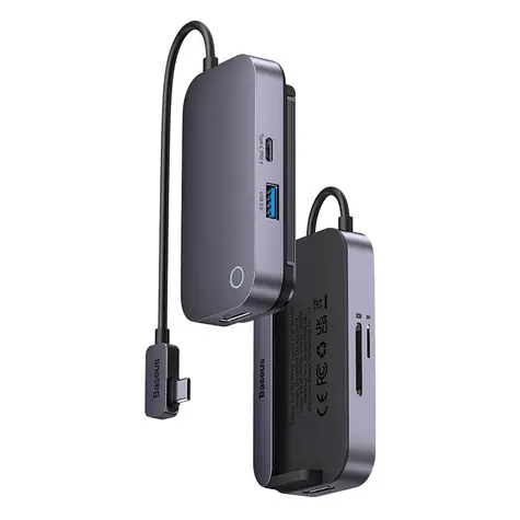 Baseus PadJoy USB-C rozbočovač 6v1 šedá / HDMI / USB-A / USB-C / 3.5mm jack / SD/TF / PD