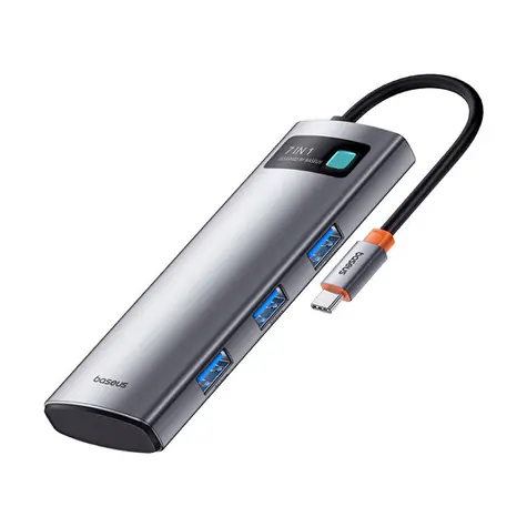 Baseus Metal Gleam USB-C rozbočovač 7v1 šedá / HDMI / USB-A / USB-C / SD/TF / PD