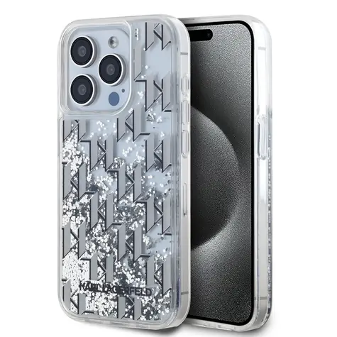 Karl Lagerfeld Liquid Glitter Monogram Gradient Zadní Kryt pro Apple iPhone 15 Pro Max bílá