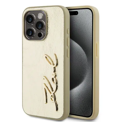 Karl Lagerfeld Wrinkled PU Signature Logo Zadní Kryt pro Apple iPhone 15 Pro Max zlatá