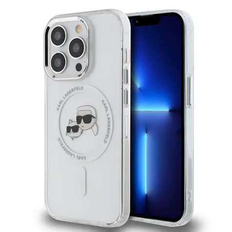 Karl Lagerfeld IML K&CH Heads Metal Frame MagSafe Zadní Kryt pro Apple iPhone 15 Pro Max čirá