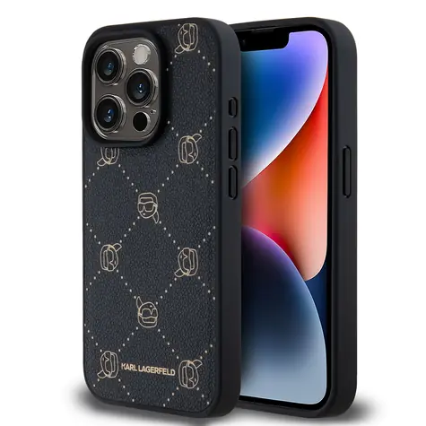 Karl Lagerfeld PU Karl Heads Pattern Magsafe Zadní Kryt pro Apple iPhone 15 Pro Max černá
