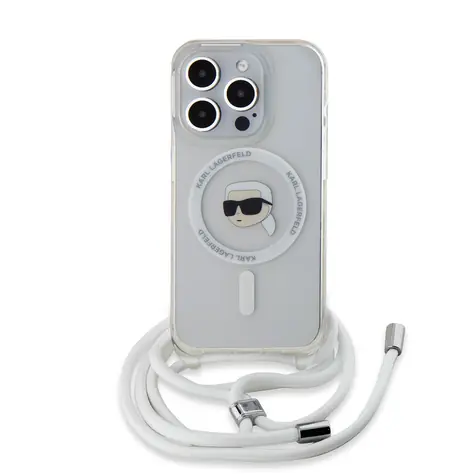 Karl Lagerfeld IML Crossbody Karl Head MagSafe Zadní Kryt pro Apple iPhone 15 Pro Max čirá