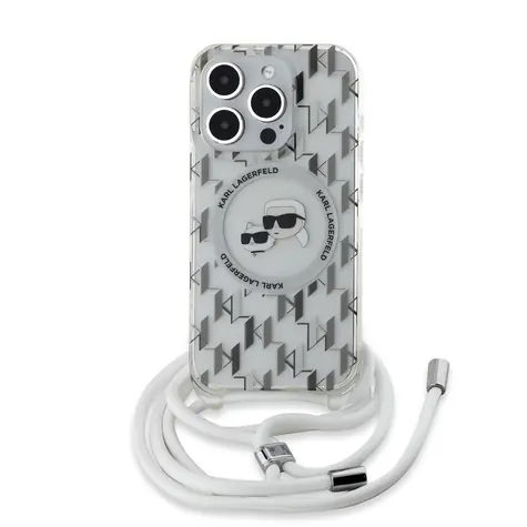 Karl Lagerfeld IML Monogram Crossbody K&CH Heads MagSafe Zadní Kryt pro Apple iPhone 15 Pro Max čirá