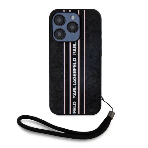 Karl Lagerfeld PU Saffiano Athleisure Stripe and Strap Zadní Kryt pro Apple iPhone 15 Pro Max růžová