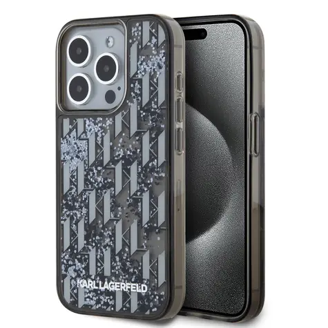 Karl Lagerfeld Liquid Glitter Monogram Gradient Zadní Kryt pro Apple iPhone 15 Pro černá