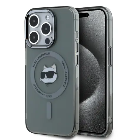 Karl Lagerfeld IML Choupette Head Metal Frame MagSafe Zadní Kryt pro Apple iPhone 15 Pro černá