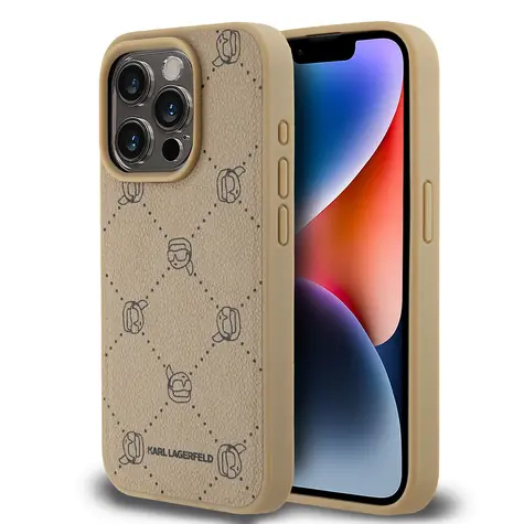 Karl Lagerfeld PU Karl Heads Pattern Magsafe Zadní Kryt pro Apple iPhone 15 Pro béžová