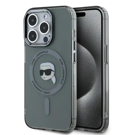 Karl Lagerfeld IML Karl Head Metal Frame MagSafe Zadní Kryt pro Apple iPhone 15 Pro černá