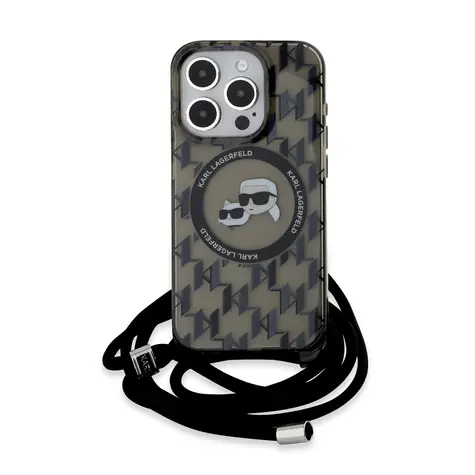 Karl Lagerfeld IML Monogram Crossbody K&CH Heads MagSafe Zadní Kryt pro Apple iPhone 15 Pro černá