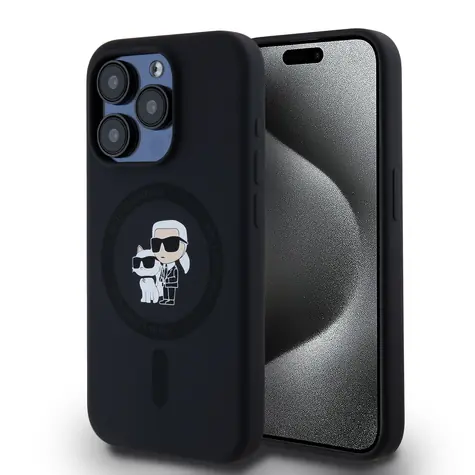 Karl Lagerfeld Liquid Silicone Karl and Choupette Magsafe Zadní Kryt pro Apple iPhone 15 Pro černá