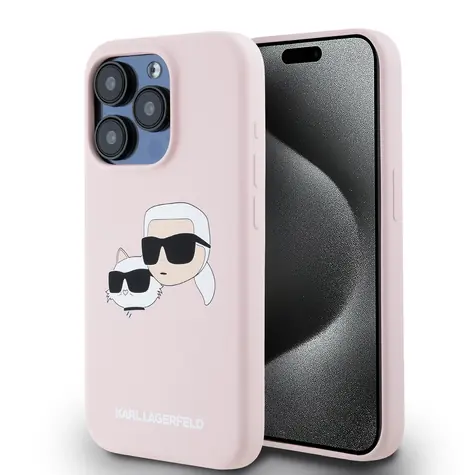 Karl Lagerfeld Liquid Silicone Double Heads Magsafe Zadní Kryt pro Apple iPhone 15 Pro růžová