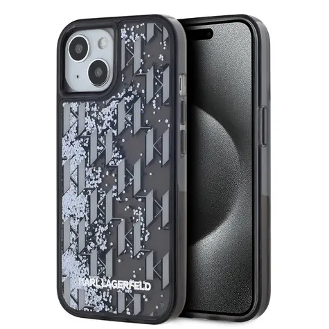 Karl Lagerfeld Liquid Glitter Monogram Gradient Zadní Kryt pro Apple iPhone 15 černá