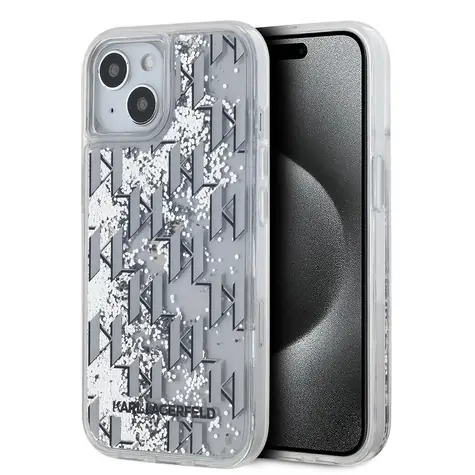 Karl Lagerfeld Liquid Glitter Monogram Gradient Zadní Kryt pro Apple iPhone 15 bílá