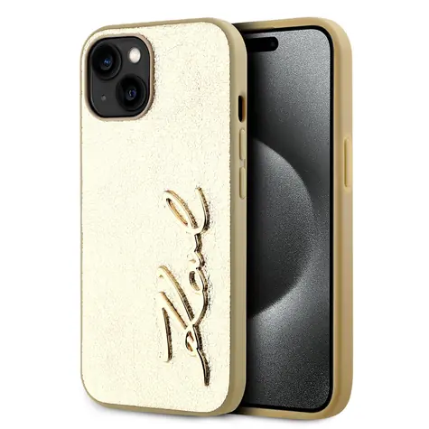 Karl Lagerfeld Wrinkled PU Signature Logo Zadní Kryt pro Apple iPhone 15 zlatá