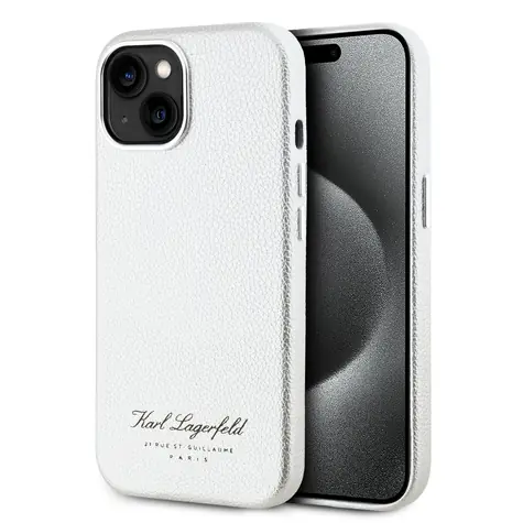 Karl Lagerfeld Grained PU Hotel RSG Zadní Kryt pro Apple iPhone 15 šedá