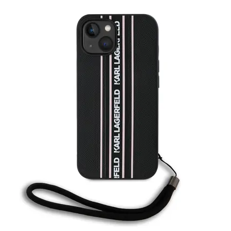 Karl Lagerfeld PU Saffiano Athleisure Stripe and Strap Zadní Kryt pro Apple iPhone 15 růžová