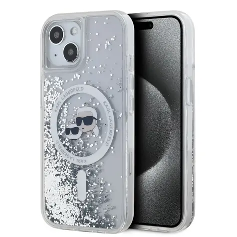 Karl Lagerfeld Liquid Glitter Karl and Choupette Heads MagSafe Zadní Kryt pro Apple iPhone 15 čirá
