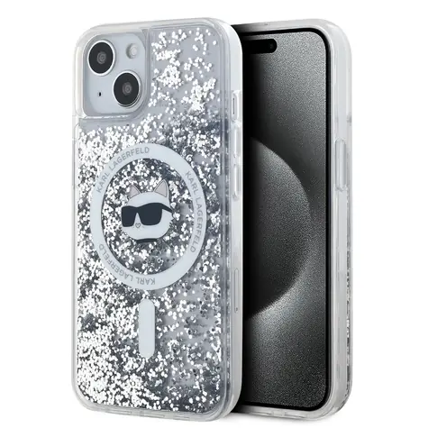 Karl Lagerfeld Liquid Glitter Choupette Head Magsafe Zadní Kryt pro Apple iPhone 15 čirá