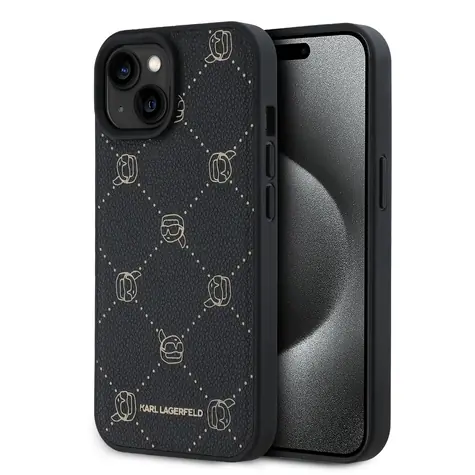 Karl Lagerfeld PU Karl Heads Pattern Magsafe Zadní Kryt pro Apple iPhone 15 černá