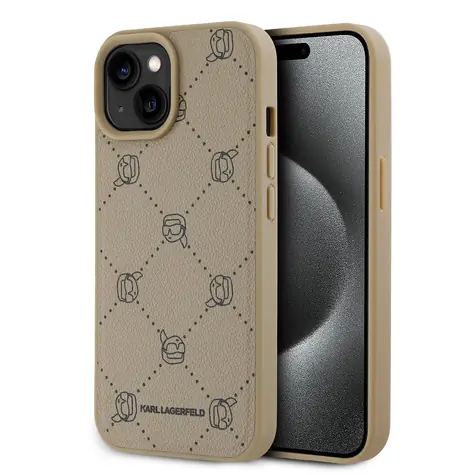 Karl Lagerfeld PU Karl Heads Pattern Magsafe Zadní Kryt pro Apple iPhone 15 béžová