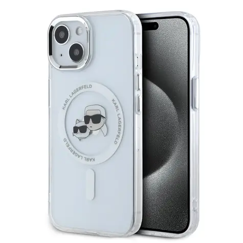 Karl Lagerfeld IML K&CH Heads Metal Frame MagSafe Zadní Kryt pro Apple iPhone 15 čirá