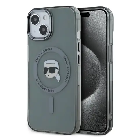 Karl Lagerfeld IML Karl Head Metal Frame MagSafe Zadní Kryt pro Apple iPhone 15 černá