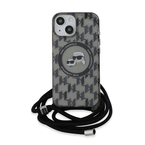 Karl Lagerfeld IML Monogram Crossbody K&CH Heads MagSafe Zadní Kryt pro Apple iPhone 15 černá
