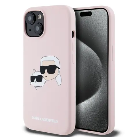 Karl Lagerfeld Liquid Silicone Double Heads Magsafe Zadní Kryt pro Apple iPhone 15 růžová