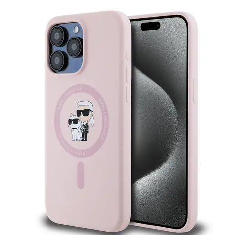 Karl Lagerfeld Liquid Silicone Karl and Choupette Magsafe Zadní Kryt pro Apple iPhone 14 Pro Max růžová