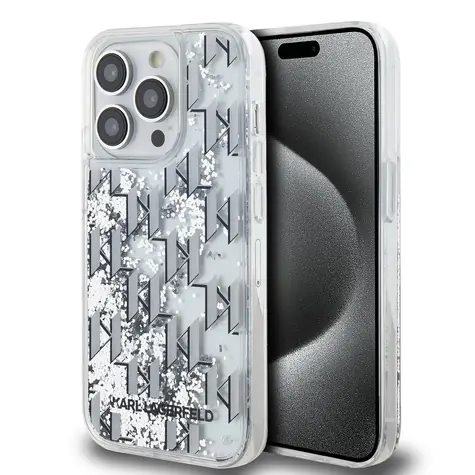 Karl Lagerfeld Liquid Glitter Monogram Gradient Zadní Kryt pro Apple iPhone 14 Pro bílá